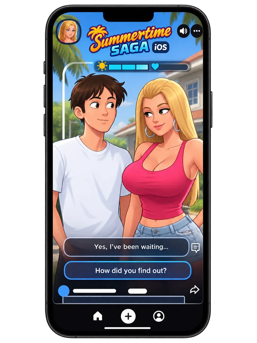 Summertime Saga iOS game guide with iPhone and summer scene